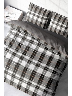 EstoreBox MONOHOME%100 Pamuk Saten Çift Kişilik Nevresim Takımı Grey Ekose, MONOHOME36263