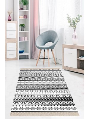 EstoreBox Pelangi Geometrik Çizgi Desenli Dijital Baskı Yıkanabilir Kaymaz Taban Etnik Kilim Desen Salon Halı