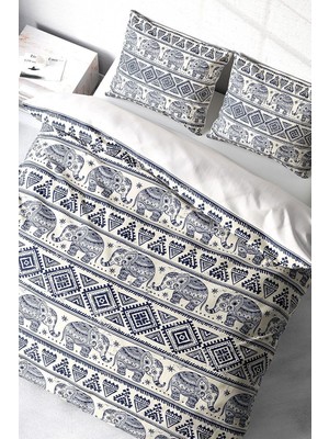 EstoreBox Monohome Lastikli ÇARŞAFLI%100 Pamuk Saten Çift Kişilik Nevresim Takımı Ethnic Elephant, MONOHOME36