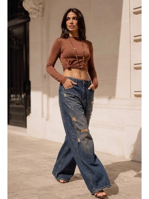 It's Basic Kadın T.kot Rengi 10W6-8 Palazzo Fit Süper Bol Kesim Denim Jean
