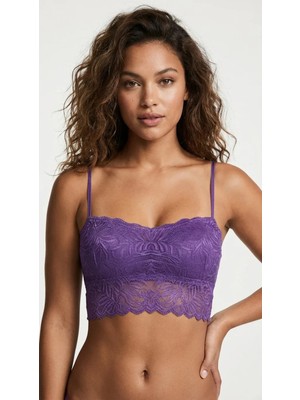 Lunaintim Violet Dantelli Longline Bralet - Ceket Içi Crop Büstiyer ve Boş Kap Sütyen