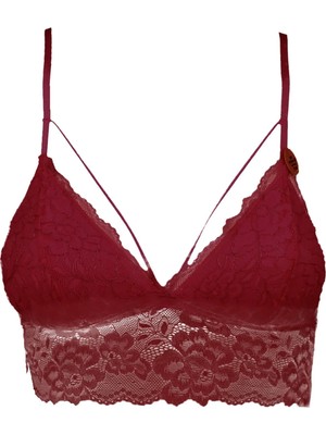 Lunaintim Bordo Strappy Dantel Bralet - Göğüs Dekolteli Şeritli Büstiyer