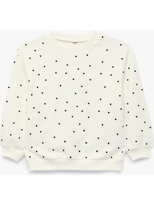 Koton Uzun Kollu Bisiklet Yaka Kalp Desenli Pamuklu Sweatshirt
