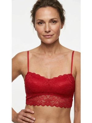 Lunaintim Kırmızı Dantelli Longline Bralet - Ceket Içi Crop Büstiyer ve Boş Kap Sütyen