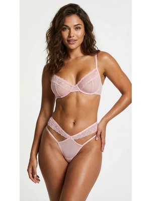 Lunaintim Nude Dantel Bel Bantlı Tanga - Çift Şeritli ve Pencereli (Cut-Out) String