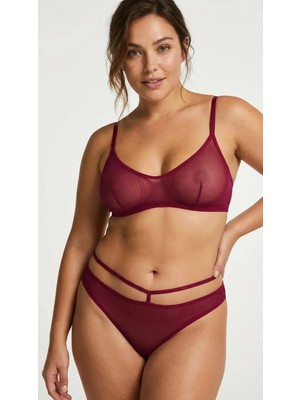 Lunaintim Arkası Çapraz Bantlı Tül Tanga - Önü Transparan ve Kafes Detaylı String - Hot Pink