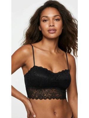 Lunaintim Siyah Dantelli Longline Bralet - Ceket Içi Crop Büstiyer ve Boş Kap Sütyen