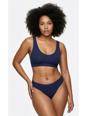 Lunaintim Fitilli (Ribbed) Ribana Tanga - Geniş Bantlı, Esnek ve Sporcu Kesim Model - Midnight Navy