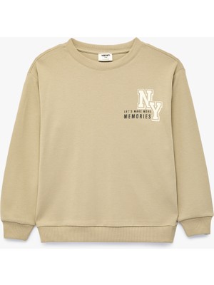Koton Pamuklu Uzun Kollu Bisiklet Yaka Baskılı Sweatshirt