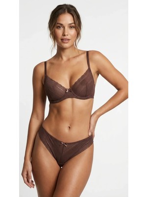 Lunaintim Kadın Sexy Tanga - Komple Tül Şeffaf Külot Fiyonklu Detay - Nar Çiçeği
