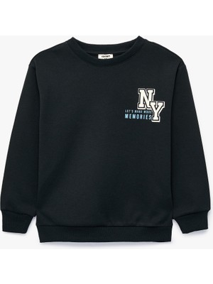 Koton Pamuklu Uzun Kollu Bisiklet Yaka Baskılı Sweatshirt