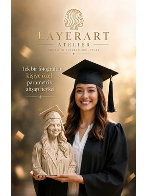 Layerart Atelier Kişiye Özel Fotoğraftan Heykele Mezuniyet Temalı Ahşap Büst 25CM – Kişiye Özel Layer Art Heykel