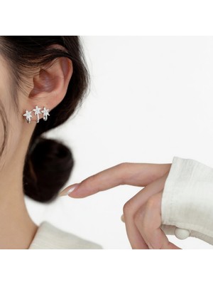 Atalya Accessory Yıldızlı Baget Taşlı Gümüş Renk Kadın Çelik Küpe