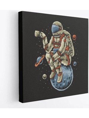 Uslucan Alışveriş Dünya Üzerinde Dinlenip Kahve Içen Astronot Kanvas TABLO-5098