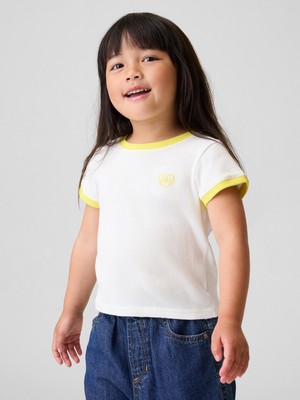 Gap Kız Bebek Beyaz Logo Fitilli Ringer T-Shirt