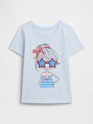 Gap Kız Bebek Açık Mavi Grafik Baskılı T-Shirt