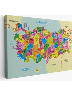 Uslucan Alışveriş Türkiye Haritası Kanvas Tablo Il ve Ilçeli Ayrıntılı Eğitici Komşulu Tablo 3001