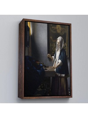 Uslucan Alışveriş Ahşap Çerçeveli Johannes Vermeer - Teraziyi Tutan Kadın Tablosu - A Woman Holding A BALANCE-7500