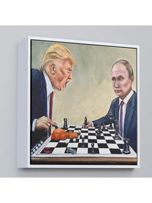 Uslucan Alışveriş Ahşap Çerçeveli Donald Trump - Vladimir Putin Santranç Oyttç.knvken TABLOSU-8316
