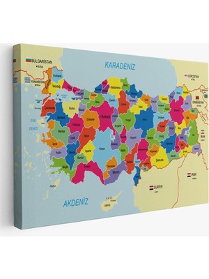 Uslucan Alışveriş Türkiye Haritası Kanvas Tablo Sınır Komşulu Eğitici Dekoratif Tablo 3089