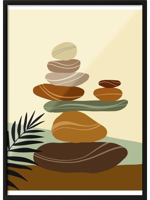 EstoreBox Zestia Siyah Çerçeveli Tablo, Zen Taşları, Dengede Duran Kaya Kompozisyonu Poster No: 107922 50 x 7