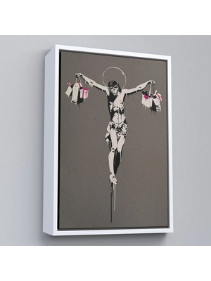 Uslucan Alışveriş Ahşap Çerçeveli Alışveriş Torbalı Isa Tablosu - Christ With Shopping BAGS-8094