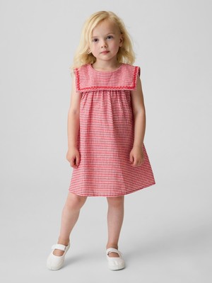 Gap Kız Bebek Kırmızı Keten Karışımlı Gingham Sailor Elbise