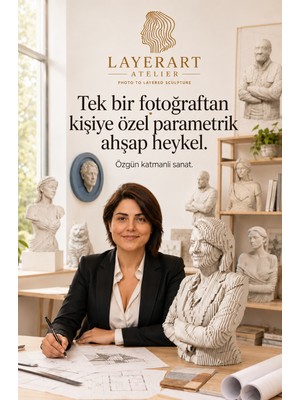 Layerart Atelier Kişiye Özel Fotoğraftan Heykele Parametrik Katmanlı Iş Kadını Ahşap Büst 25CM – Özel Tasarım Fotoğraftan Büst