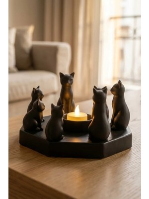 Uslucan Alışveriş Dekoratif Kediler Ritüel Dinginlik Yoga Mumluk Biblo 14 x 8 cm