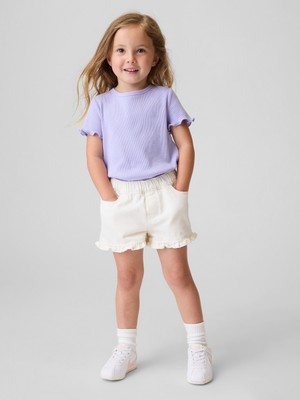 Gap Kız Bebek Beyaz Denim Stride Pull-On Fırfır Şort