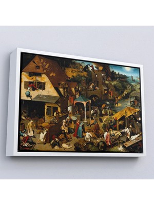 Uslucan Alışveriş Ahşap Çerçeveli Yaşlı Pieter Brueghel - Hollanda Atasözleri Mavi Pelerin TABLO-7267