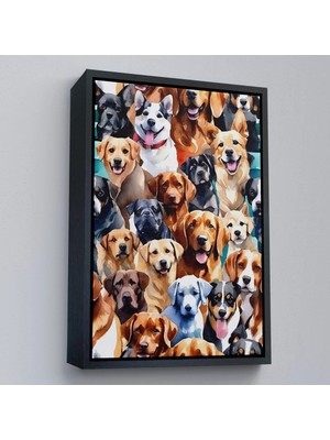 Uslucan Alışveriş Ahşap Çerçeveli Sevimli Köpekler TABLOSU-7920