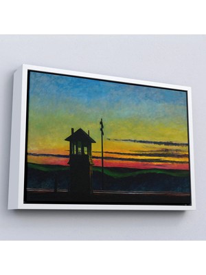 Uslucan Alışveriş Ahşap Çerçeveli Edward Hopper - Demiryolunda Gün Batımı Tablo - Railroad SUNSET-7113