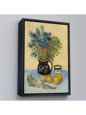 Uslucan Alışveriş Ahşap Çerçeveli Natürmort Kır Çiçekleri Ile Majolica Tarzı Sürahi Tablo - Vincent Van GOGH-7451