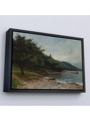Uslucan Alışveriş Ahşap Çerçeveli Gustave Courbet - Göl Kıyısı Geneva TABLOSU-7092