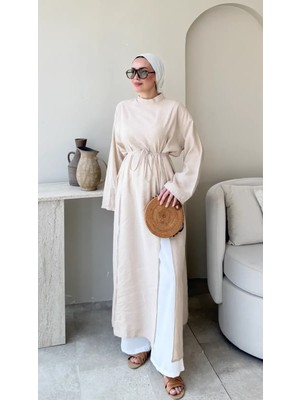 RFK Butik Kadın Seyyar Kemerli Tensel Yırtmaç Detaylı Tunik Boy Bluz - Taş