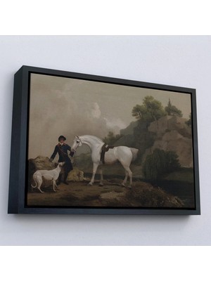 Uslucan Alışveriş Ahşap Çerçeveli George Stubbs 'un Creswell Kayalıkları'nda Damat ve Tazı Ile Gri Avcı Tablosu