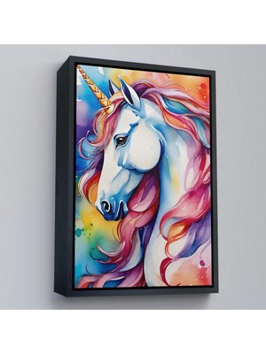 Uslucan Alışveriş Ahşap Çerçeveli Sevimli Renkli Unicorn TABLOSU-7919