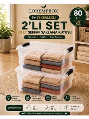 Lorempbox 80 Lt Tekerlekli Şeffaf Saklama Kutusu 2’li Set – Güçlü Kilit Sistemli Çok Amaçlı Düzenleme Kutusu