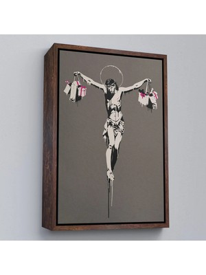 Uslucan Alışveriş Ahşap Çerçeveli Alışveriş Torbalı Isa Tablosu - Christ With Shopping BAGS-8094