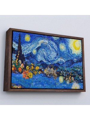 Uslucan Alışveriş Ahşap Çerçeveli Vincent Van Gogh - Yıldızlı Geceler Tablo - Starry NIGHT-7172