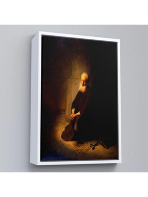 Uslucan Alışveriş Ahşap Çerçeveli Rembrandt Van Rijn - Hapishanedeki Havari Aziz Peter Diz Çökmüş TABLO-7410