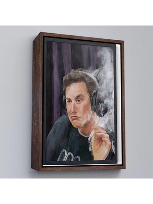 Uslucan Alışveriş Ahşap Çerçeveli Sigara Içen Elon Musk TABLOSU-7822