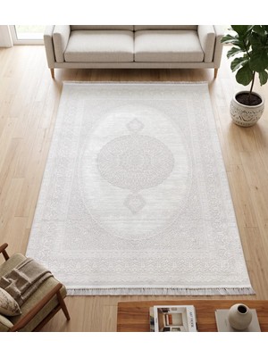 Merinos Elegance Serisi %100 Akrilik Çerçeveli Göbekli  Kendinden Desenli Salon Oturma Odası Halısı Dokuma Makine Halısı Krem Halı 73941-60