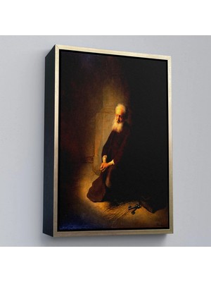 Uslucan Alışveriş Ahşap Çerçeveli Rembrandt Van Rijn - Hapishanedeki Havari Aziz Peter Diz Çökmüş TABLO-7410