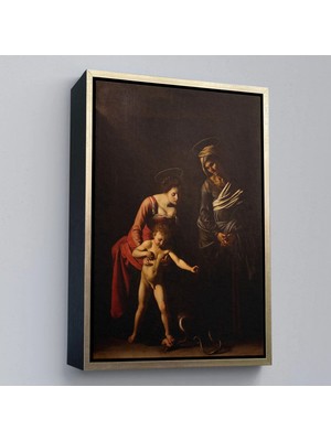 Uslucan Alışveriş Ahşap Çerçeveli Caravaggio - Madonna ve Çocuk, Aziz Anne Ile TABLO-7359