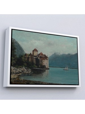 Uslucan Alışveriş Ahşap Çerçeveli Gustave Courbet - Cenevre Gölü'ndeki Chillon Kalesi TABLO-7094