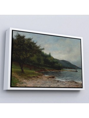 Uslucan Alışveriş Ahşap Çerçeveli Gustave Courbet - Göl Kıyısı Geneva TABLOSU-7092