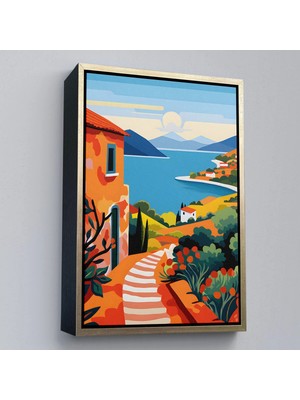 Uslucan Alışveriş Ahşap Çerçeveli Pastel Minimalist Deniz Manzarası TABLO-7672