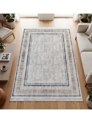 Merinos Elegance Serisi %100 Akrilik Çerçeveli  Salon Oturma Odası Halısı Dokuma Makine Halısı Krem Kahverengi Gri Halı 90823-70